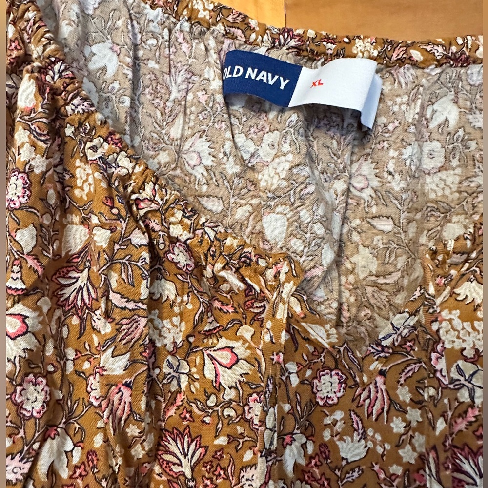 Old Navy Womens XL Floral Swing Tiered Camo Dress Brown Sleeveless Womens - Picture 6 of 7
